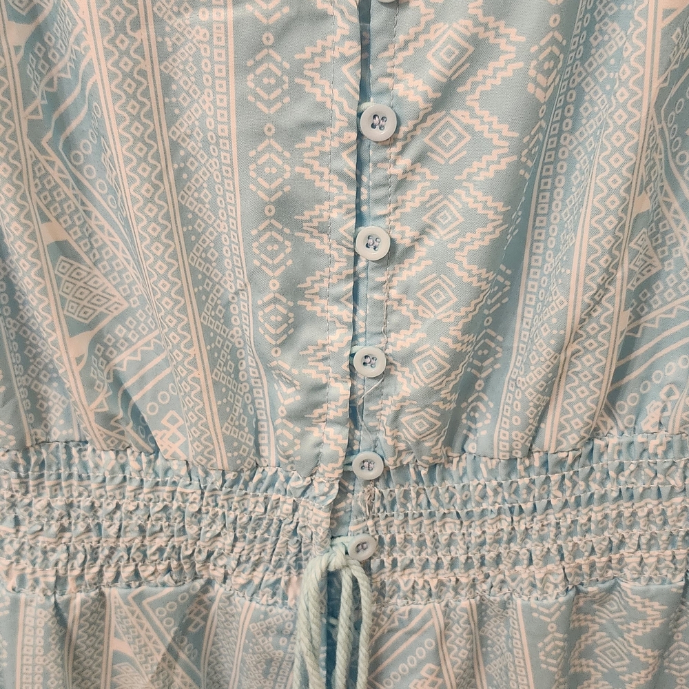 Blue and White Patterned Button-Up Dress